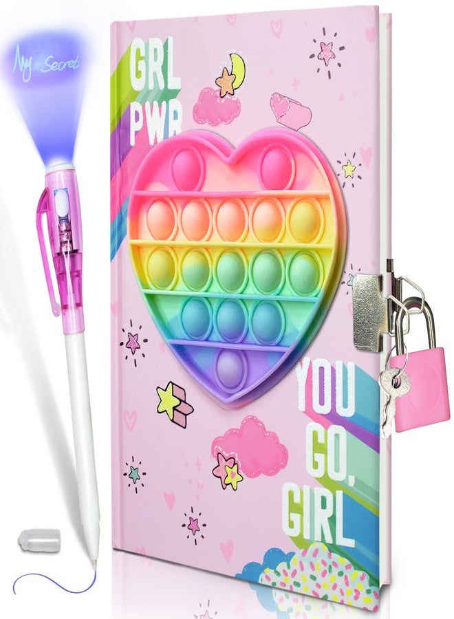 GINMLYDA Pop Girls Diary with Lock and Invisible Ink Double-end Pen, 7.5x5.4” 160 Lined Page Fidget Colorful Heart Girls Journal for Kids Secret Notebook Pen Set Birthday Gifts for Girls 5 6 7 8 9 10 Years Old - Image 1